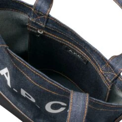 A.P.C. Axelle Denim & Leather Tote Bag - Dark Navy -Emporio Clothing Shop a p c axelle denim leather tote bag dark navy p45035 478472 image