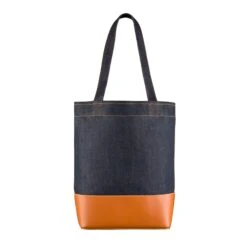 A.P.C. Axelle Denim & Leather Tote Bag - Indigo & Caramel -Emporio Clothing Shop a p c axelle denim leather tote bag indigo caramel p45034 475046 image