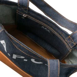 A.P.C. Axelle Denim & Leather Tote Bag - Indigo & Caramel -Emporio Clothing Shop a p c axelle denim leather tote bag indigo caramel p45034 475047 image