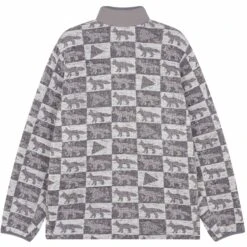 And Wander X Maison Kitsuné Checkers Fleece Pullover - Gray -Emporio Clothing Shop and wander x maison kitsune checkers fleece pullover gray p61214 909381 image