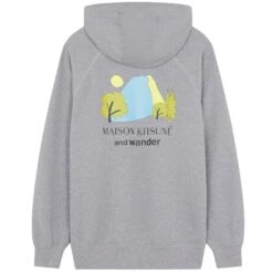 And Wander X Maison Kitsuné Dry Cotton Hoodie - Gray -Emporio Clothing Shop and wander x maison kitsune dry cotton hoodie gray p59320 874010 image