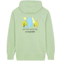And Wander X Maison Kitsuné Dry Cotton Hoodie - Green -Emporio Clothing Shop and wander x maison kitsune dry cotton hoodie green p59321 873994 image