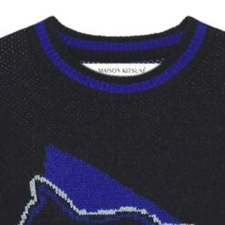 And Wander X Maison Kitsuné Knit Pullover Jumper - Black -Emporio Clothing Shop and wander x maison kitsune knit pullover jumper black p61215 909389 image