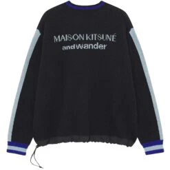 And Wander X Maison Kitsuné Knit Pullover Jumper - Black -Emporio Clothing Shop and wander x maison kitsune knit pullover jumper black p61215 909397 image