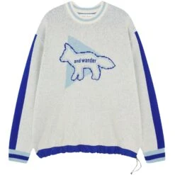 And Wander X Maison Kitsuné Knit Pullover Jumper - White