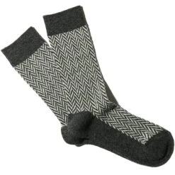 Anonymous Ism Wool Herringbone Crew Socks - Charcoal