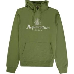 Aquascutum Large Logo Hoodie - Army Green