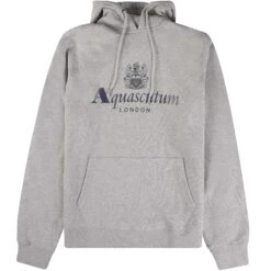 Aquascutum Large Logo Hoodie - Grey Mel