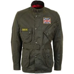 Barbour International Archive Stuarts Limited Edition Union Jack Waxed Jacket - Dark Olive