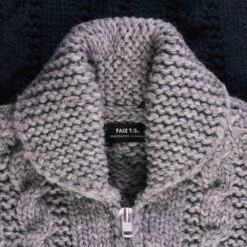 Faiz T.S Fisherman Hand Knitted Cardigan - Ink And Grey -Emporio Clothing Shop faiz t s fisherman hand knitted cardigan ink and grey p61037 906128 image