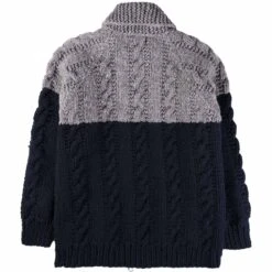 Faiz T.S Fisherman Hand Knitted Cardigan - Ink And Grey -Emporio Clothing Shop faiz t s fisherman hand knitted cardigan ink and grey p61037 906138 image