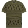 Fred Perry Argyle Panel Knitted T-Shirt - Uniform Green