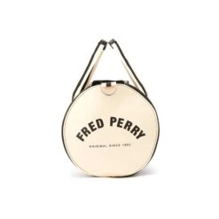 Fred Perry Classic Barrel Bag - Black/Ecru -Emporio Clothing Shop fred perry classic barrel bag black ecru p44637 467706 image