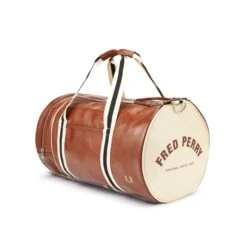 Fred Perry Classic Barrel Bag - Tan/Ecru -Emporio Clothing Shop fred perry classic barrel bag tan ecru p44632 467709 image