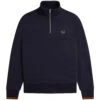 Fred Perry Half Zip Sweatshirt - Navy And Caramel -Emporio Clothing Shop fred perry half zip sweatshirt navy and caramel p60305 885643 image