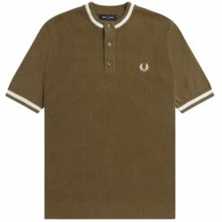 Fred Perry K5 Textured Front Knitted Henley - Shaded Stone