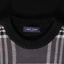 Fred Perry Tartan Panel Jumper - Black -Emporio Clothing Shop fred perry tartan panel jumper black p56714 816732 image