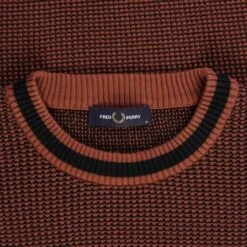 Fred Perry Textured Knitted T-Shirt - Whiskey Brown -Emporio Clothing Shop fred perry textured knitted t shirt whiskey brown p60971 900054 image