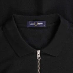 Fred Perry Textured Zip Neck Polo Shirt - Black -Emporio Clothing Shop fred perry textured zip neck polo shirt black p59580 878803 image