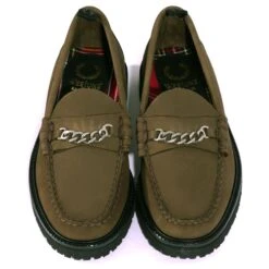 Fred Perry X G.H Bass Weejuns Nubuck Chain Penny Loafers - Bark -Emporio Clothing Shop fred perry x g h bass weejuns nubuck chain penny loafers bark p55077 766304 image