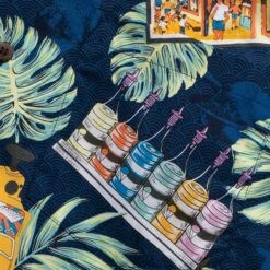 Go Barefoot Convertible-Collar Printed Cotton Shirt - Moto Navy -Emporio Clothing Shop go barefoot convertible collar printed cotton shirt moto navy p60513 886731 image