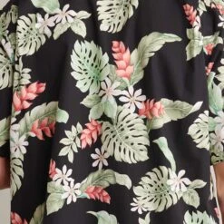 Go Barefoot Convertible-Collar Printed Cotton Shirt - Tiare Black -Emporio Clothing Shop go barefoot convertible collar printed cotton shirt tiare black p60517 886716 image