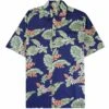 Go Barefoot Convertible-Collar Printed Cotton Shirt - Tiare Navy -Emporio Clothing Shop go barefoot convertible collar printed cotton shirt tiare navy p60518 908206 image