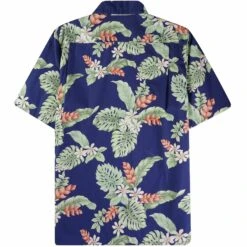 Go Barefoot Convertible-Collar Printed Cotton Shirt - Tiare Navy -Emporio Clothing Shop go barefoot convertible collar printed cotton shirt tiare navy p60518 908216 image