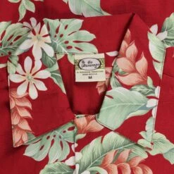 Go Barefoot Convertible-Collar Printed Cotton Shirt - Tiare Red -Emporio Clothing Shop go barefoot convertible collar printed cotton shirt tiare red p60519 908196 image