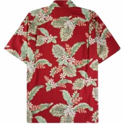 Go Barefoot Convertible-Collar Printed Cotton Shirt - Tiare Red -Emporio Clothing Shop go barefoot convertible collar printed cotton shirt tiare red p60519 908201 image