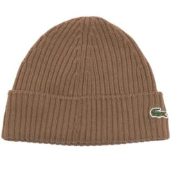 Lacoste Ribbed Wool Beanie - Marron