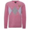 Lyle & Scott X Stuarts London Soft Italian Lambswool Argyle Chest Band V-Neck Jumper - Azalea Pink-Sky -Emporio Clothing Shop lyle scott x stuarts london soft italian lambswool argyle chest band v neck jumper azalea pink sky p51863 704951 image