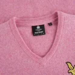 Lyle & Scott X Stuarts London Soft Italian Lambswool Argyle Chest Band V-Neck Jumper - Azalea Pink-Sky -Emporio Clothing Shop lyle scott x stuarts london soft italian lambswool argyle chest band v neck jumper azalea pink sky p51863 704956 image