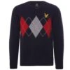 Lyle & Scott X Stuarts London Soft Italian Lambswool Argyle Chest Band V-Neck Jumper - Dark Navy
