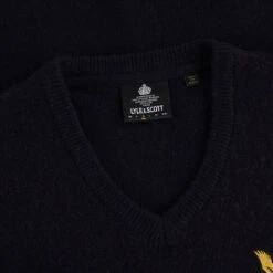 Lyle & Scott X Stuarts London Soft Italian Lambswool Argyle Chest Band V-Neck Jumper - Dark Navy -Emporio Clothing Shop lyle scott x stuarts london soft italian lambswool argyle chest band v neck jumper dark navy p51866 704841 image