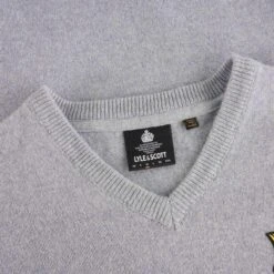 Lyle & Scott X Stuarts London Soft Italian Lambswool V-Neck Jumper - Porto Grey -Emporio Clothing Shop lyle scott x stuarts london soft italian lambswool v neck jumper porto grey p51875 708497 image