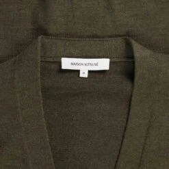 Maison Kitsune Bold Fox Head Patch Cardigan - Khaki -Emporio Clothing Shop maison kitsune bold fox head patch cardigan khaki p59365 874792 image