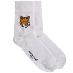 Maison Kitsune Fox Head Socks - White