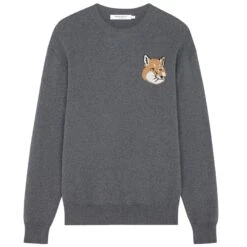 Maison Kitsune Mini Fox Head Intarsia Comfort Jumper - Dark Grey