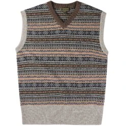 Nigel Cabourn Fairisle Knitted Vest - Grey