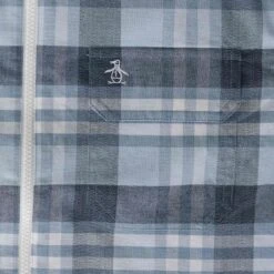 Original Penguin Plaid Stretch Zip Shirt - Cerulean -Emporio Clothing Shop original penguin plaid stretch zip shirt cerulean p55479 815298 image