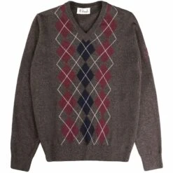 Pringle Of Scotland V Neck Argyle Jumper - Dark Brown