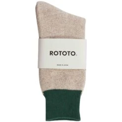 RoToTo Socks Double Face Crew Neck Socks - Beige And Green
