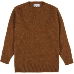 Shetland Woollen Co. Shaggy Knit Crew Neck Sweater - Burnt Umber