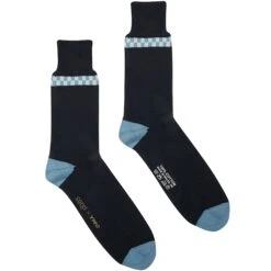 YMC X Corgi Checker Stripe Socks - Navy